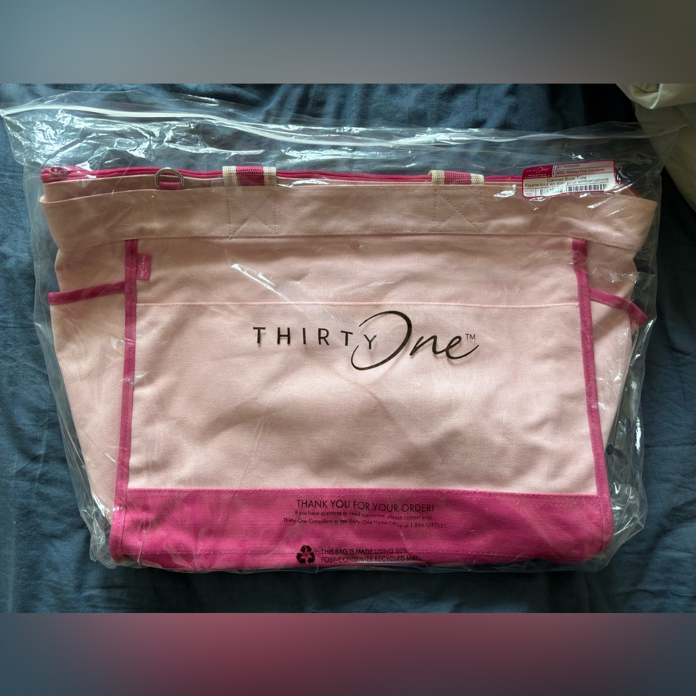 Thirty-One Hibiscus Pink Canvas Carryall Tote - Picture 1 of 3